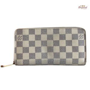 Authentic Louis Vuitton Damier Azur Canvas Leather Zippy Organizer Wallet CA3009
